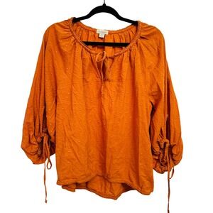 Sundance Petite Small Swiss Dot Cotton Boho Peasant Blouse Orange